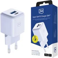 Caricabatterie Retea 3MK Hyper, 20W, 3A, 1 x USB-A - 1 x USB-C, Bianco — 3