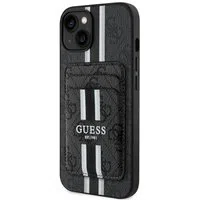 Custodia MagSafe per Apple iPhone 15, Guess, Cardslot 4G Stripes, Nera — 3
