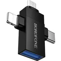 Adattatore OTG Lightning / microUSB / USB-C - USB-A Borofone BV26D, Nero — 3