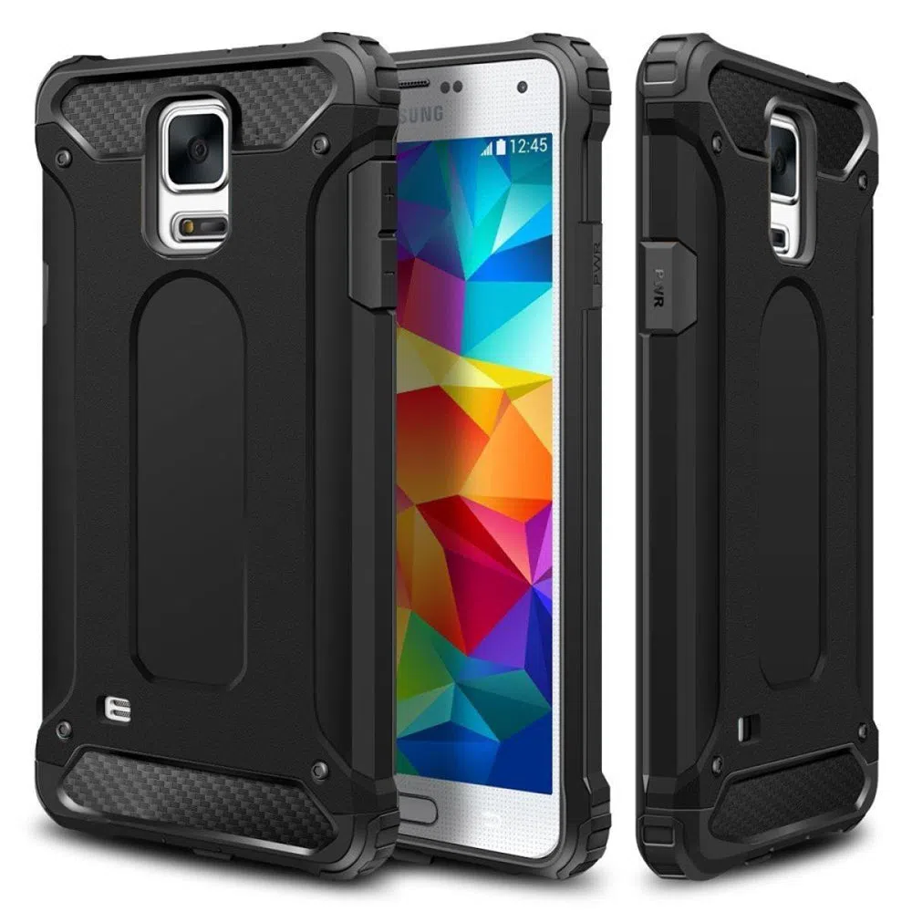 Custodia per Samsung Galaxy S5 G900, Techsuit, Hybrid Armor, Nera — 2
