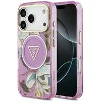 Custodia MagSafe per Apple iPhone 17 Pro Max, Guess, IML Metal Glitter Flowers Triangle, Viola — 3