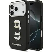 Custodia per Apple iPhone 17 Pro, Karl Lagerfeld, Grained Karl & Choupette's Heads Pins and Logo, Nera — 3