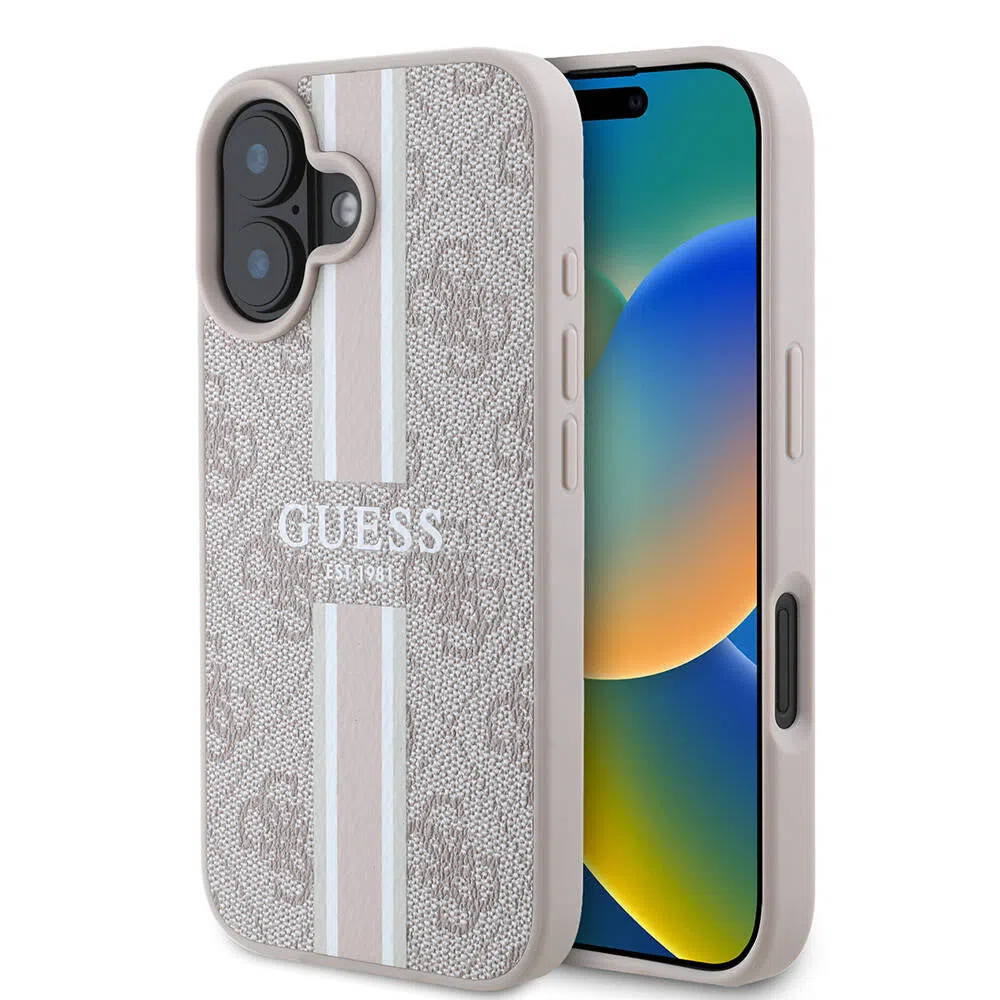 Custodia MagSafe per Apple iPhone 16 Plus, Guess, 4G Printed Stripes, Rosa — 2