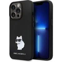 Custodia per Apple iPhone 14 Pro, Karl Lagerfeld, Silicone Choupette Metal, Nera — 3