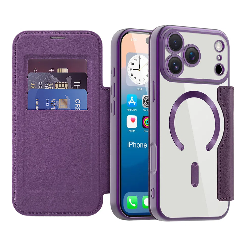 Custodia MagSafe per Apple iPhone 17 Pro, Techsuit, SmartMag Book, Viola — 2