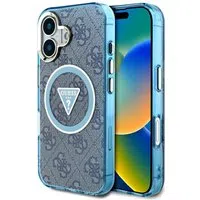 Custodia MagSafe per Apple iPhone 16, Guess, IML Glitter 4G Circle Triangle, Blu — 3