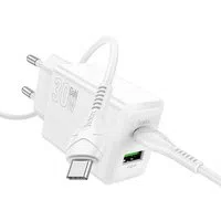 Caricabatterie da Rete con Cavo USB-C HOCO N71, 30W, 3A, 1 x USB-A - 1 x USB-C, Bianco — 3