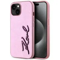 Custodia per Apple iPhone 15, Karl Lagerfeld, Metal Signature, Rosa — 3