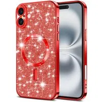 Custodia MagSafe per Apple iPhone 16 Plus, Techsuit, Luxury Glitter, Rossa — 3