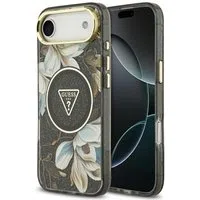 Custodia MagSafe per Apple iPhone 17 Air, Guess, IML Metal Glitter Flowers Triangle, Nera — 3