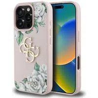 Custodia per Apple iPhone 16 Pro Max, Guess, 4G Grained Roses Big Logo, Rosa — 3