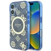 Custodia MagSafe per Apple iPhone 16, Guess, IML Peony On 4G Background, Blu — 3