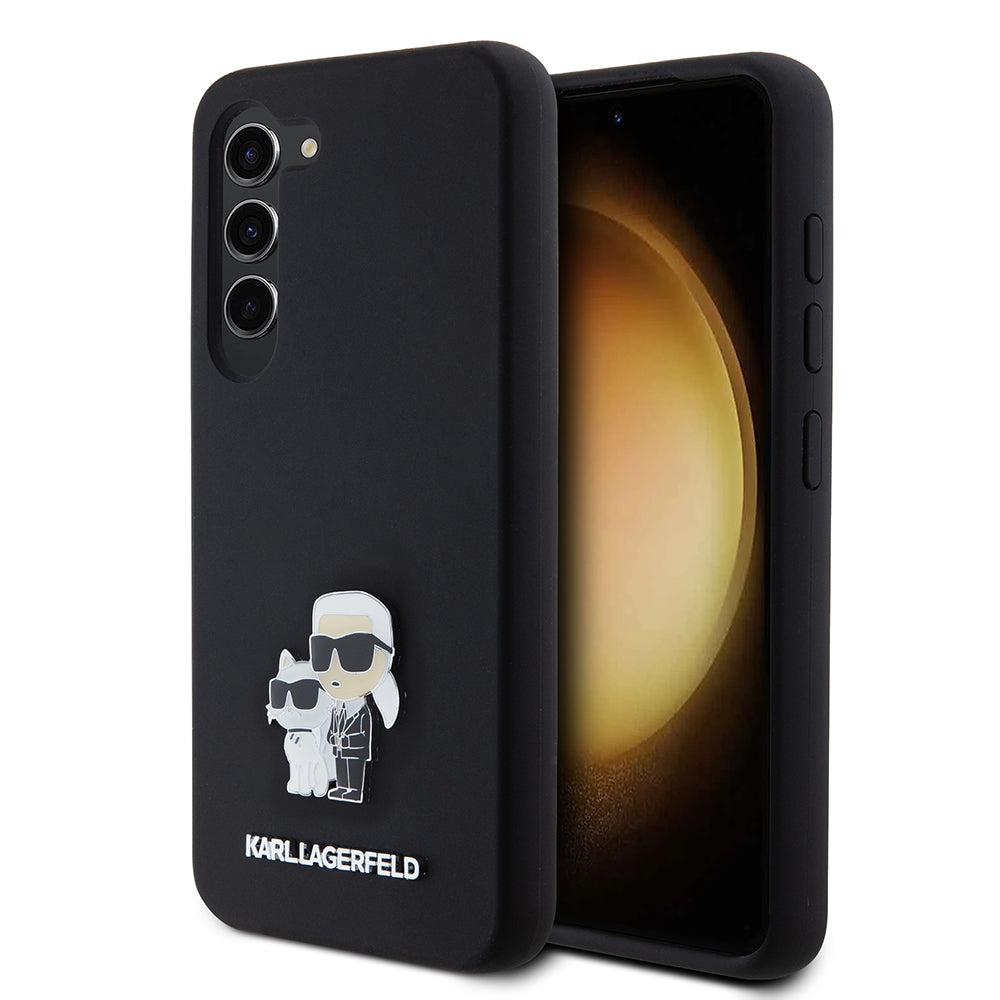 Karl Lagerfeld Custodia per Samsung Galaxy S23 S911, Karl Lagerfeld, Silicone Karl & Choupette Metal, Nera