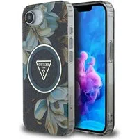 Custodia MagSafe per Apple iPhone 17e / 16e, Guess, IML Metal Glitter Flowers Triangle, Nera — 3