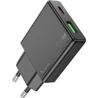 Caricabatterie Rete HOCO N38, 20W, 3A, 1 x USB-A - 1 x USB-C, Nero — 3