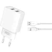 Caricabatterie da Rete con Cavo Lightning XO Design CE02C, 10.5W, 2.1A, 2 x USB-A, Bianco — 3