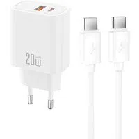 Caricatore da rete con cavo USB-C XO Design CE40, 20W, 3A, 1 x USB-A - 1 x USB-C, Bianco — 3