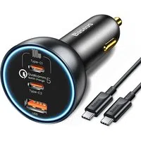Caricabatterie Auto con Cavo USB-C Baseus Qualcomm, 160W, 3A, 1 x USB-A - 2 x USB-C, Grigio TZCCZM-0G — 3