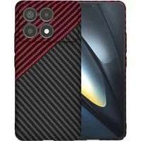 Custodia per Xiaomi Poco F6 Pro, Techsuit, Carbonite FiberShell, Nero Rosso — 3