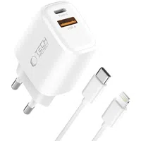 Caricatore da rete con cavo Lightning Tech-Protect NCA20, 20W, 3A, 1 x USB-A - 1 x USB-C, Bianco — 3