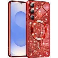 Custodia MagSafe per Samsung Galaxy S25 S931, Techsuit, Luxury Glitter, Rossa