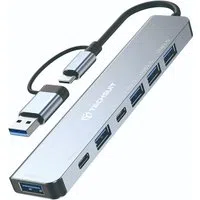 Hub USB / USB-C Techsuit H6 DataBridge, 7in1, Grigio — 3