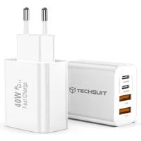 Caricabatterie Retea Techsuit PowerXQuad CH4, 40W, 3A, 2 x USB-A - 2 x USB-C, Bianco — 3