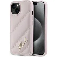 Custodia per Apple iPhone 15, Karl Lagerfeld, Diagonal Quilted Script, Rosa — 3
