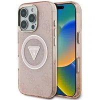 Custodia MagSafe per Apple iPhone 16 Pro, Guess, IML Glitter 4G Circle Triangle, Rosa — 3