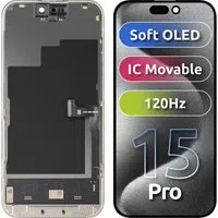 Display con Touchscreen MP compatibile con Apple iPhone 15 Pro, con Cornice, Versione Soft OLED FHD 120Hz IC Movable, Nero — 3