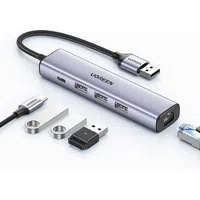 Hub USB UGREEN CM475, 3 x USB-A 3.0 - 1 x USB-C - 1 x RJ45, Grigio — 3