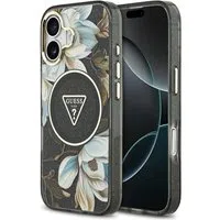 Custodia MagSafe per Apple iPhone 17, Guess, IML Metal Glitter Flowers Triangle, Nera — 3