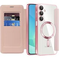 Custodia MagSafe per Samsung Galaxy A16 5G A166 / A16 4G A165, Techsuit, SmartMag Book, Rosa — 3