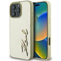 Custodia per Apple iPhone 16 Pro, Karl Lagerfeld, Metal Signature, Dorata — 3