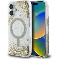 Custodia MagSafe per Apple iPhone 16, Guess, Resin Bottom Glitter, Dorata — 3