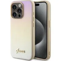Custodia per Apple iPhone 15 Pro, Guess, Saffiano Iridescent Script, Dorata — 3