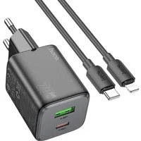 Caricabatterie da rete con cavo Lightning HOCO N41, 20W, 3A, 1 x USB-A - 1 x USB-C, Nero — 3