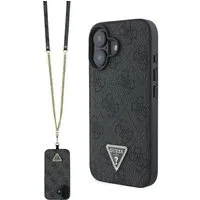 Custodia per Apple iPhone 16, Guess, Crossbody 4G Triangle Strass, Nera — 3