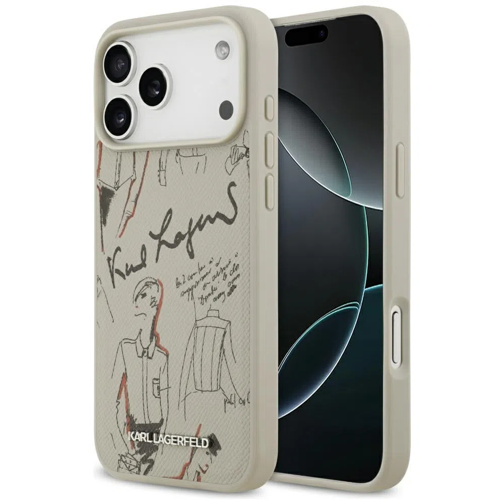 Custodia per Apple iPhone 17 Pro Max, Karl Lagerfeld, Logo con Motivo Granulato, Grigio