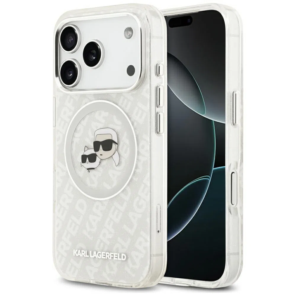 Custodia MagSafe per Apple iPhone 17 Pro Max, Karl Lagerfeld, Glitter Karl & Choupette Head, Bianca — 2