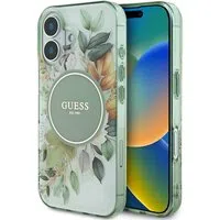 Custodia MagSafe per Apple iPhone 16 Plus, Guess, IML Flower & Tonal Circle, Verde — 3