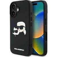 Custodia per Apple iPhone 16, Karl Lagerfeld, 3D Rubber Karl & Choupette, Nera — 3