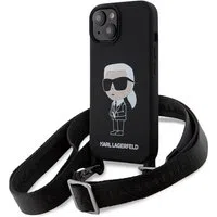 Custodia per Apple iPhone 15, Karl Lagerfeld, Silicone Crossbody Ikonik Karl, Nera — 3
