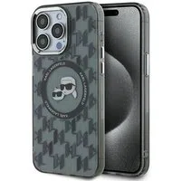 Custodia MagSafe per Apple iPhone 15 Pro, Karl Lagerfeld, IML Monogramma Karl & Choupette's Heads, Nera — 3