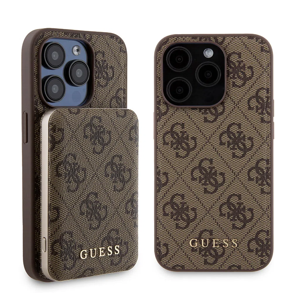 Custodia MagSafe per Apple iPhone 15 Pro, Guess, Powerbank 4G Metal Logo, Marrone — 2