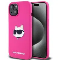 Custodia MagSafe per Apple iPhone 15 Plus, Karl Lagerfeld, Silicone Choupette's Head, Fucsia — 3