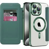 Custodia MagSafe per Apple iPhone 15 Pro, Techsuit, SmartMag Book, Verde — 3