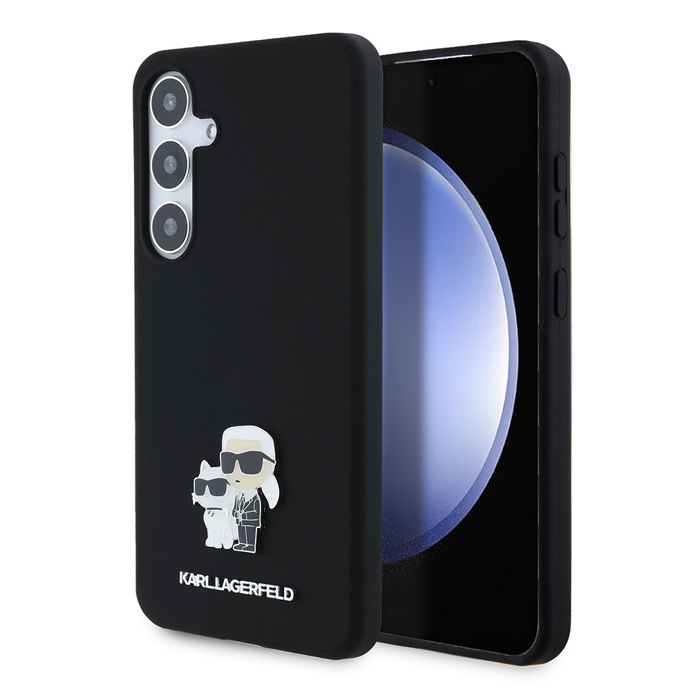 Karl Lagerfeld Custodia per Samsung Galaxy S24+ S926, Karl Lagerfeld, Silicone Karl & Choupette Metal, Nera