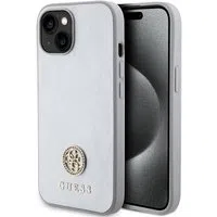 Custodia per Apple iPhone 15, Guess, Strass Metal Logo, Argento — 3