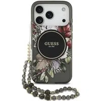 Custodia MagSafe per Apple iPhone 17 Pro, Guess, IML Flowers with Pearl Strap, Nera — 3